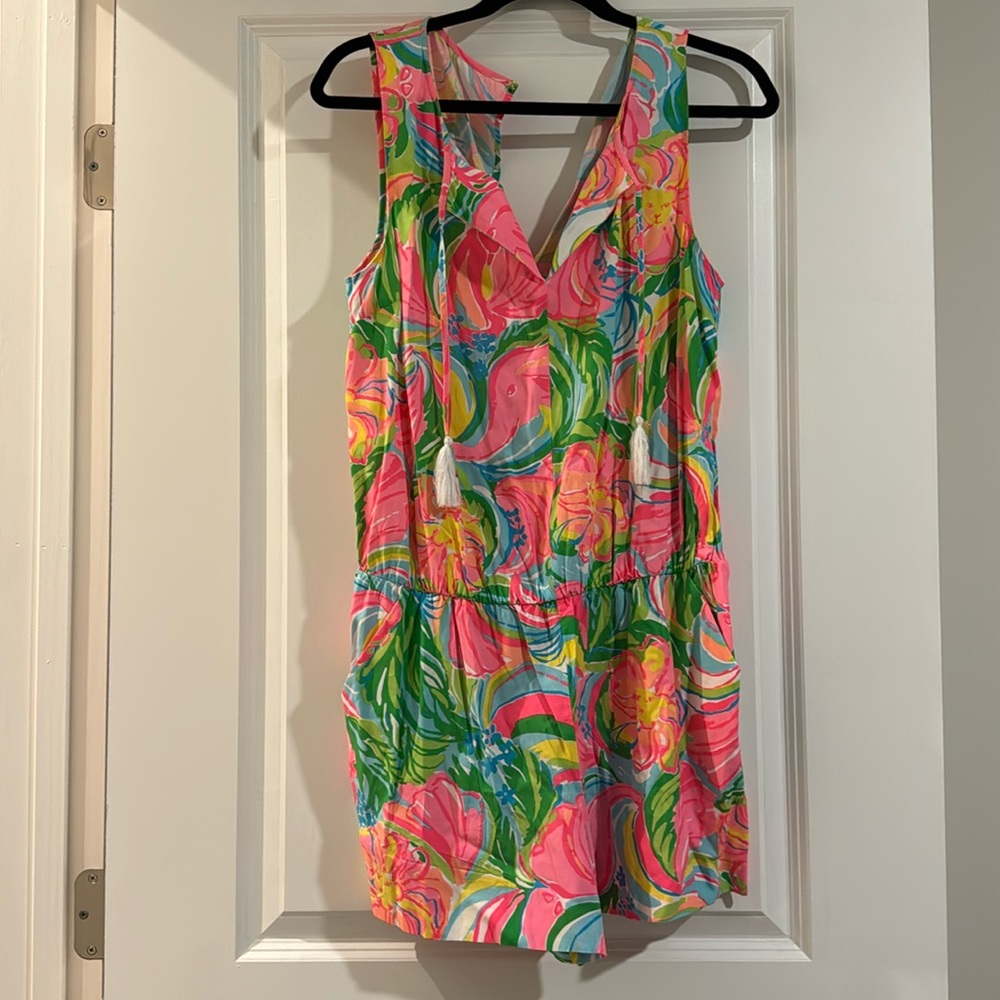 Lilly Pulitzer pink elephant print romper size L